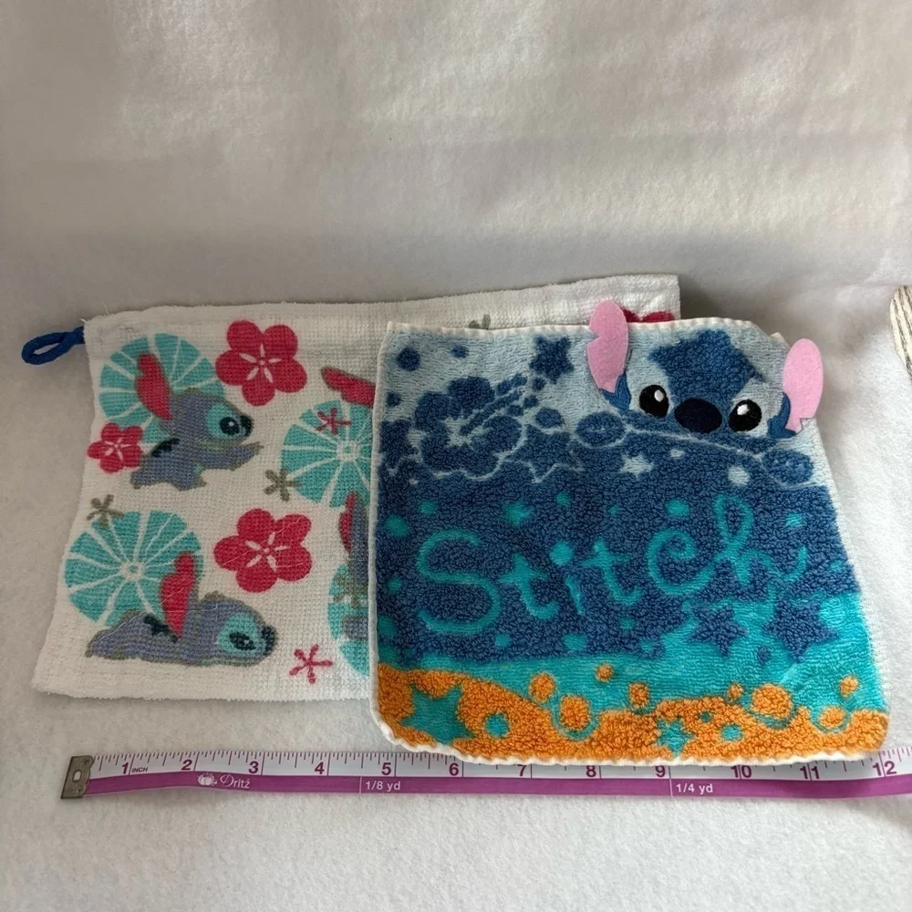 Set of 2 STITCH Small Hand Towels White Blue Disney Japan Floral Print